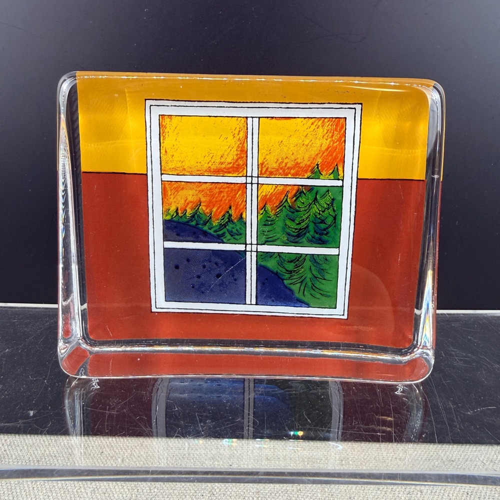 Iittala Helja Liukko-Sundstrom Glass Art Block Window Landscape Finland Signed